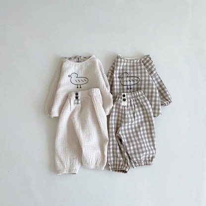 Baby Girls Boys Spring Autumn Cute Cartoon Pattern Clothes Set Tops+Pants 2Pcs