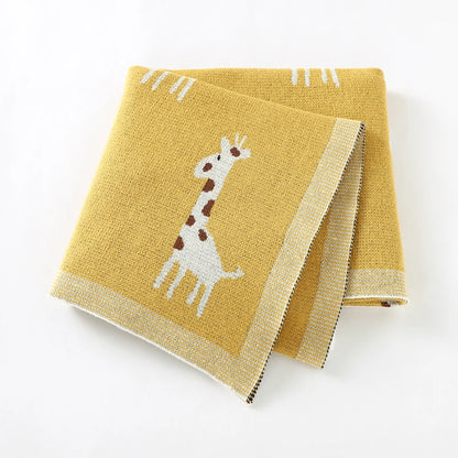 CozySprout  Giraffe Knit Baby Blanket – Plush Plaid Wrap