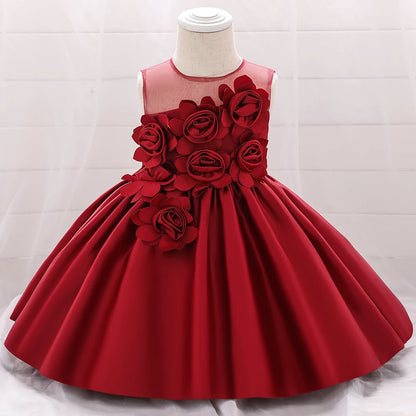 Girls Dress Kids Flowers Formal Evening Prom Gown Clothes Princess Costume