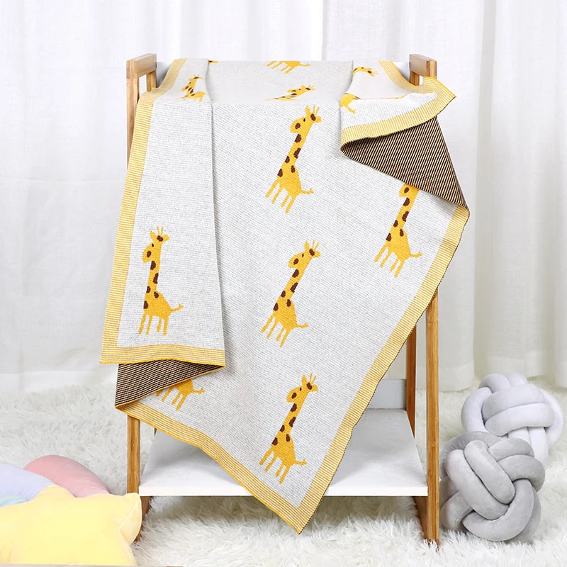 CozySprout  Giraffe Knit Baby Blanket – Plush Plaid Wrap