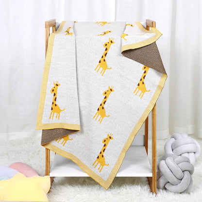 CozySprout  Giraffe Knit Baby Blanket – Plush Plaid Wrap