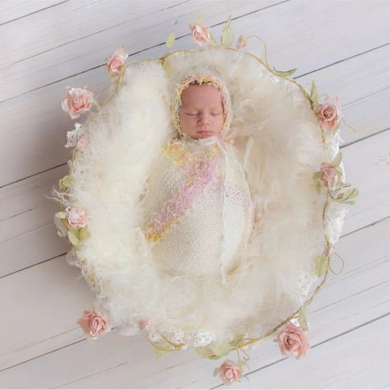 Newborn photography props,lace wrap with matching hat,stretch super fluffy,baby soft