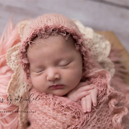 Newborn photography props,lace wrap with matching hat,stretch super fluffy,baby soft