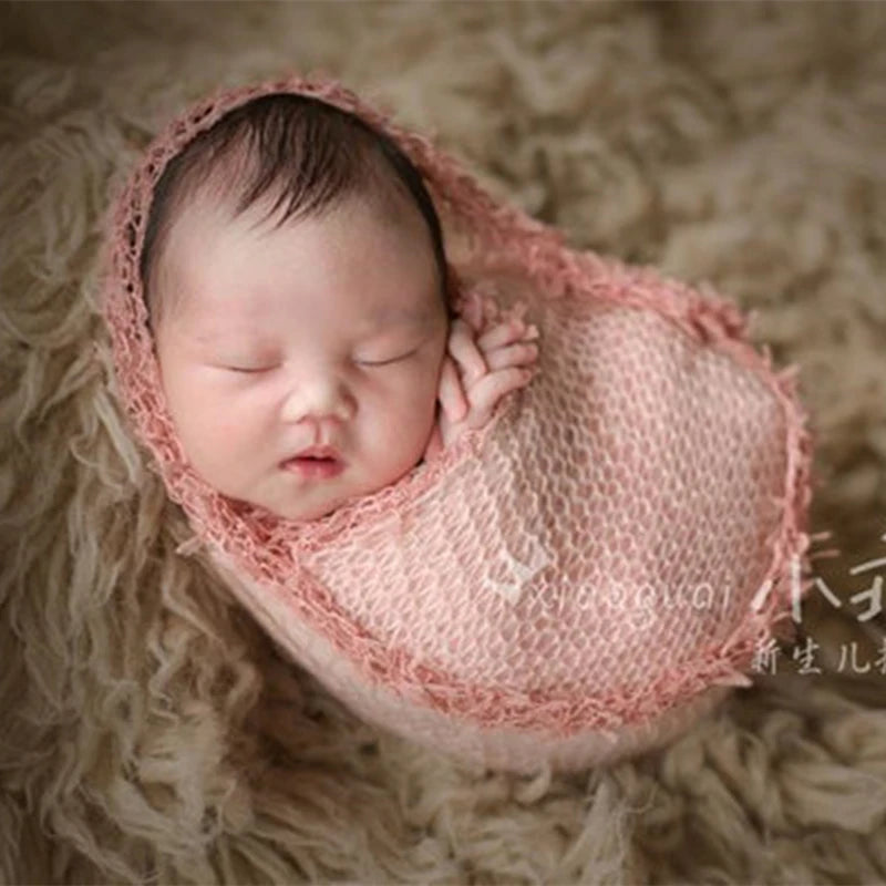 Newborn photography props,lace wrap with matching hat,stretch super fluffy,baby soft