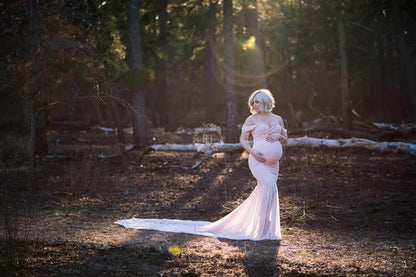 Maternity photography props Pregnancy Cloth Cotton+Chiffon Maternity Off Shoulder Half Circle Gown shooting photo pregnant dress