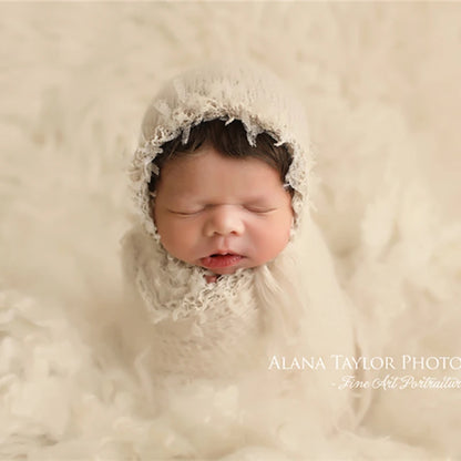 Newborn photography props,lace wrap with matching hat,stretch super fluffy,baby soft