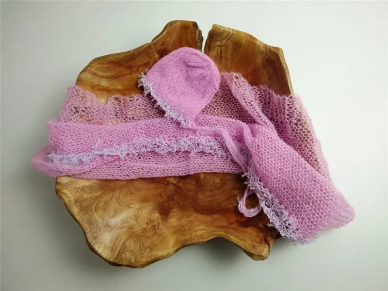 Newborn photography props,lace wrap with matching hat,stretch super fluffy,baby soft