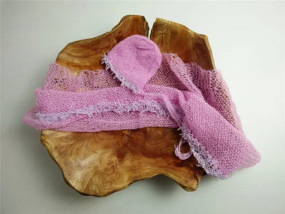 Newborn photography props,lace wrap with matching hat,stretch super fluffy,baby soft