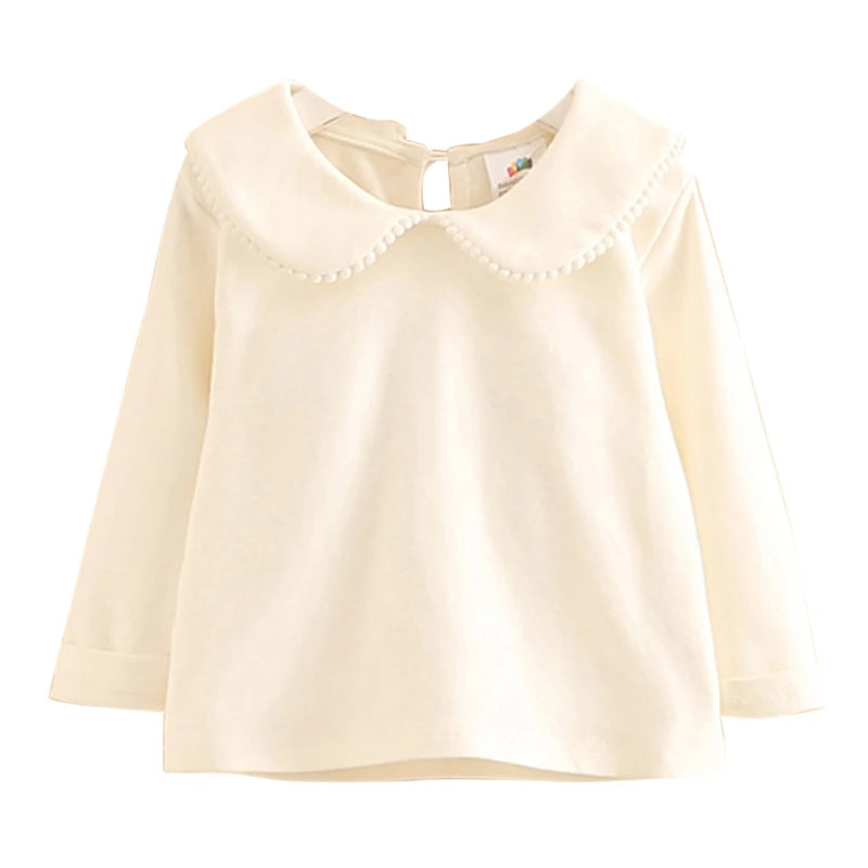 Children'S Clothing Long Sleeve Solid Pure Color Cute Floral Kids T-Shirt