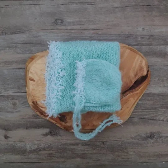 Newborn photography props,lace wrap with matching hat,stretch super fluffy,baby soft