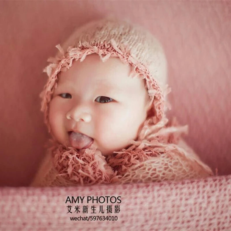 Newborn photography props,lace wrap with matching hat,stretch super fluffy,baby soft