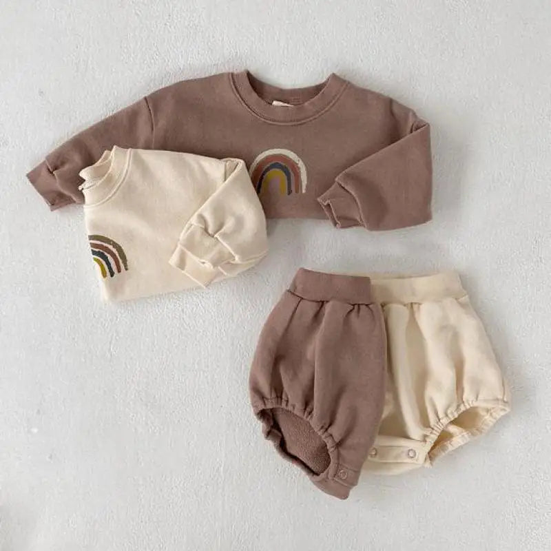 Baby Boys And Girls Rainbow Clothing Set Kids Casual Tops + Shorts