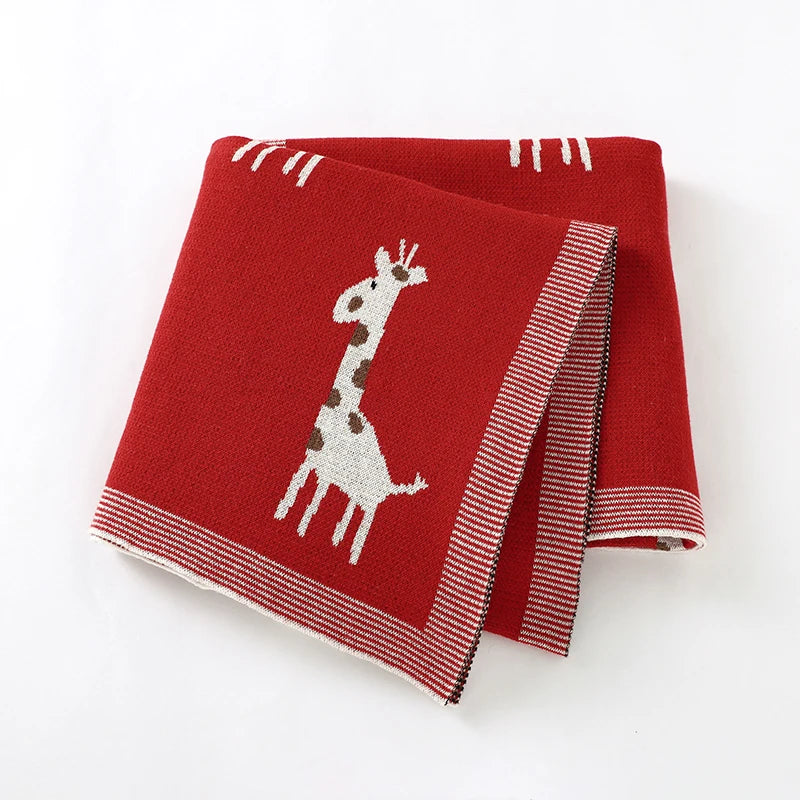 CozySprout  Giraffe Knit Baby Blanket – Plush Plaid Wrap