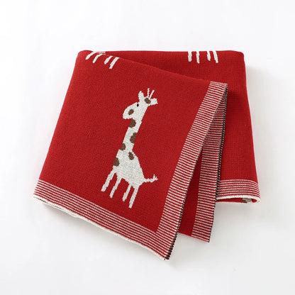 CozySprout  Giraffe Knit Baby Blanket – Plush Plaid Wrap