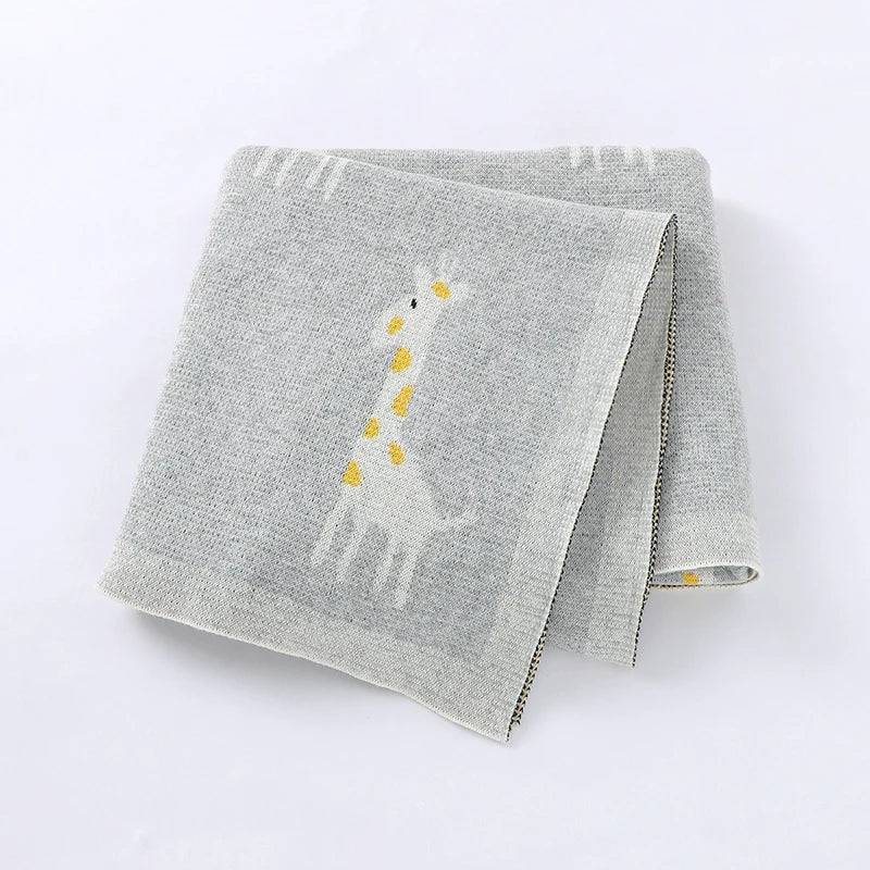 CozySprout  Giraffe Knit Baby Blanket – Plush Plaid Wrap
