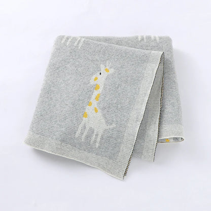 CozySprout  Giraffe Knit Baby Blanket – Plush Plaid Wrap
