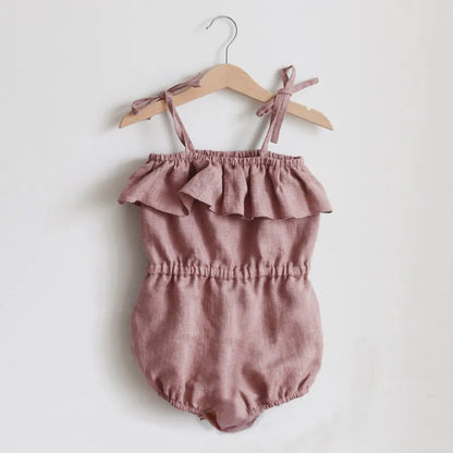 Newborn Baby Girl Solid color Linen Cotton Sleeveless Romper Cute Baby Clothes