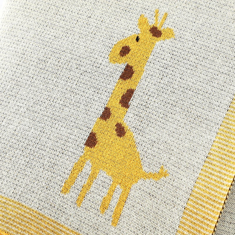 CozySprout  Giraffe Knit Baby Blanket – Plush Plaid Wrap