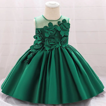 Girls Dress Kids Flowers Formal Evening Prom Gown Clothes Princess Costume