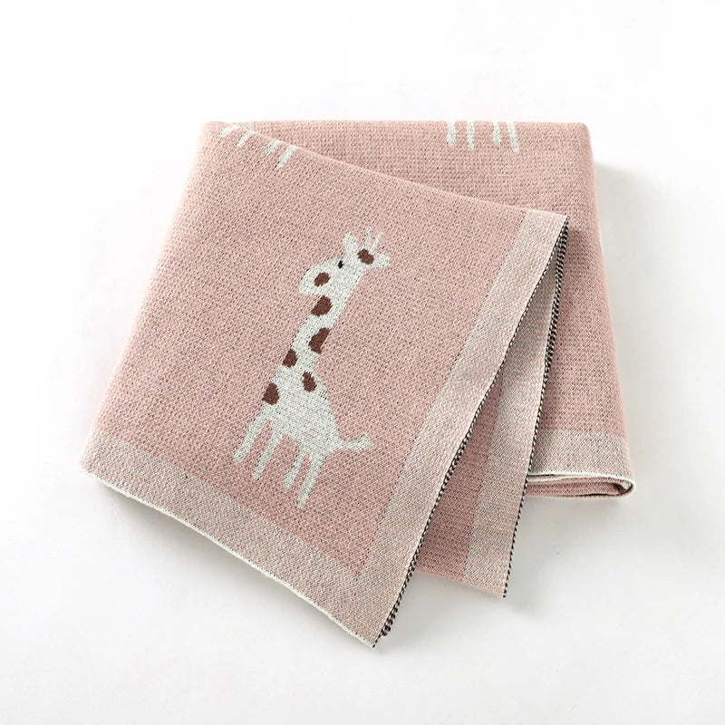 CozySprout  Giraffe Knit Baby Blanket – Plush Plaid Wrap