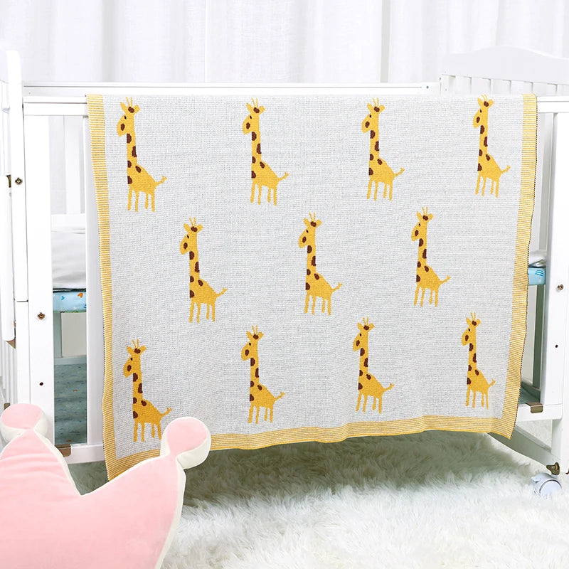 CozySprout  Giraffe Knit Baby Blanket – Plush Plaid Wrap
