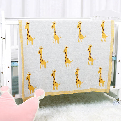 CozySprout  Giraffe Knit Baby Blanket – Plush Plaid Wrap