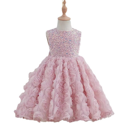 Girls' Sleeveless Sequined Three-dimensional Flower Pettiskirt