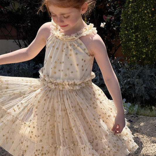 Summer Girls Sleeveless Halter Tulle Skirt