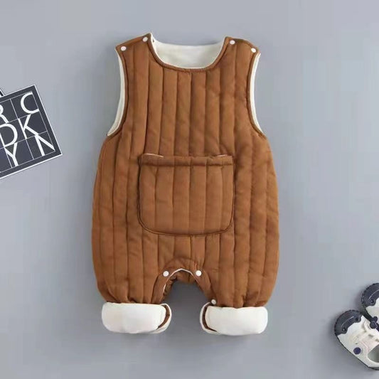 Autumn And Winter Clothing Fleece-lined Quilted Outwear Newborn Overalls