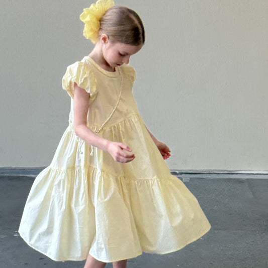 New Medium And Large Children's Clothing Summer Princess Dress Puff Sleeve