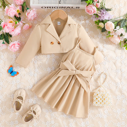 Suit Jacket Solid Color Suspender Skirt Two-piece Suit For Children