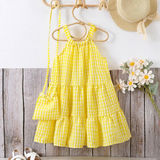 Girls Off-shoulder Halter Simple Solid Color Beach Holiday Dress