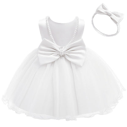 Girls Bow Sleeveless With Headdress Dress