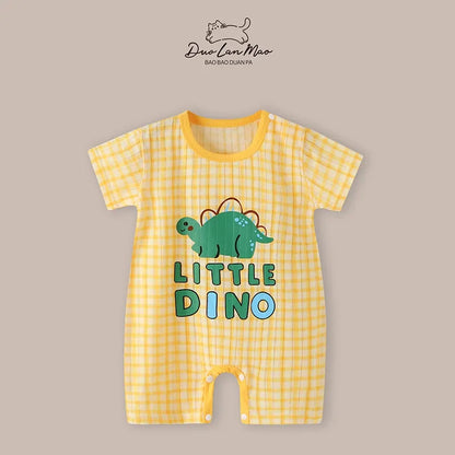 Baby Boys Summer Thin Cartoon Rompers Baby Girls Short Sleeve Bodysuit