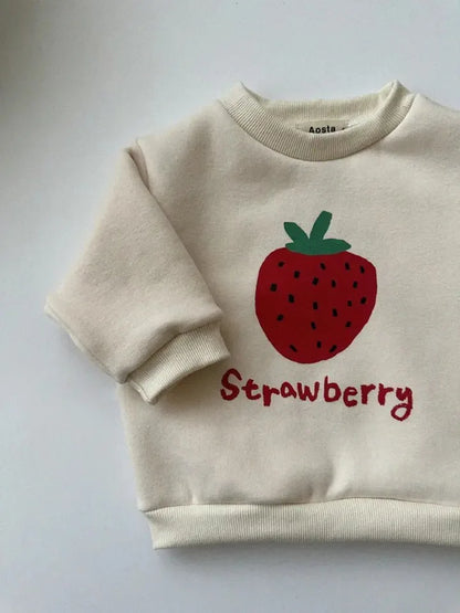 Boy girl Children Strawberries Long Sleeve Sweatshirt Cotton Print Thick Warm Tops