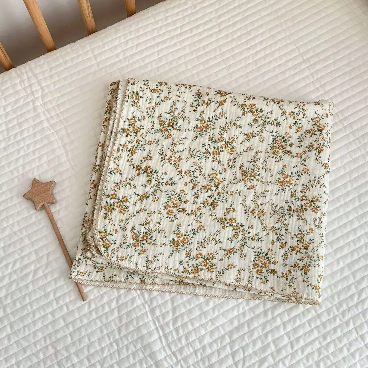 Baby Muslin Blanket Gauze Thin Quilt Floral Print Double Layer Cotton Swaddle Blanket Stroller Cover Kids Bedding