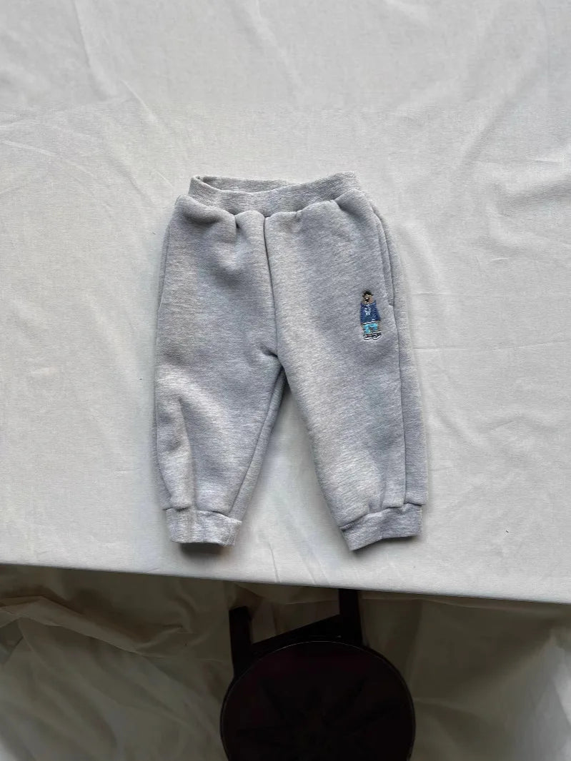 Baby Fleece Warm Trousers Infant Girl Cartoon Embroidery Casual Pants