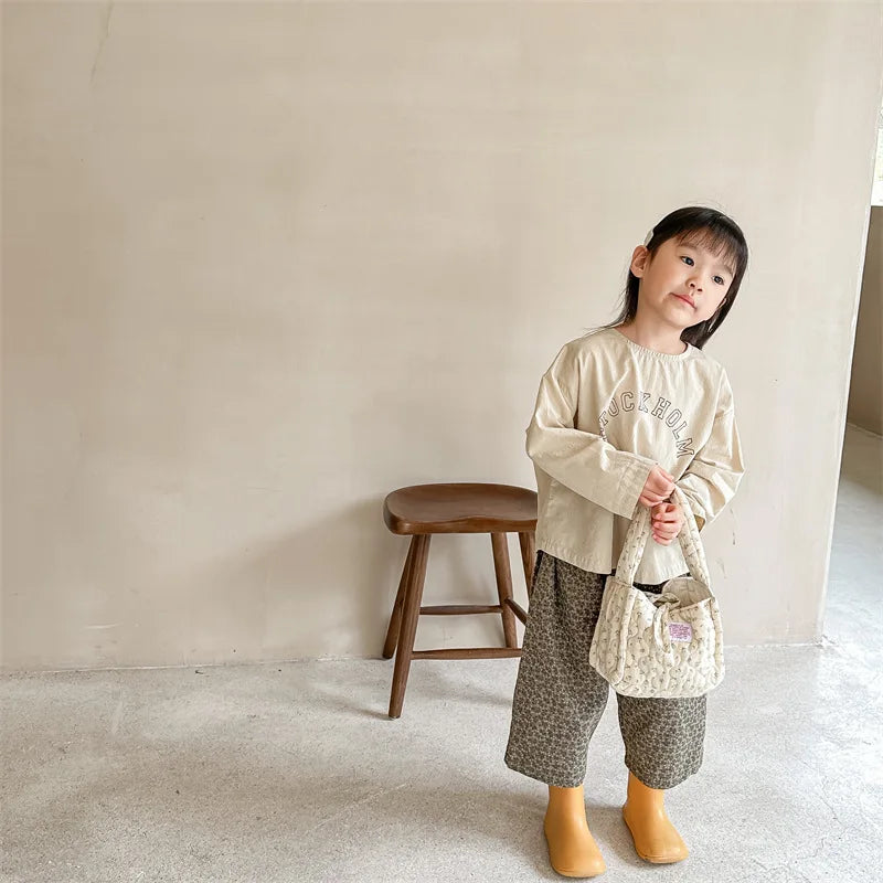 Children Clothes Girl Floral Casual Pants Loose Retro Kids Girls Wide Leg Pants