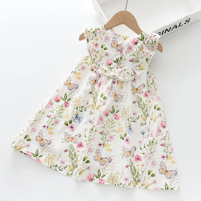 Crew-neck Sleeveless Vest Butterfly Flower Printing Dress