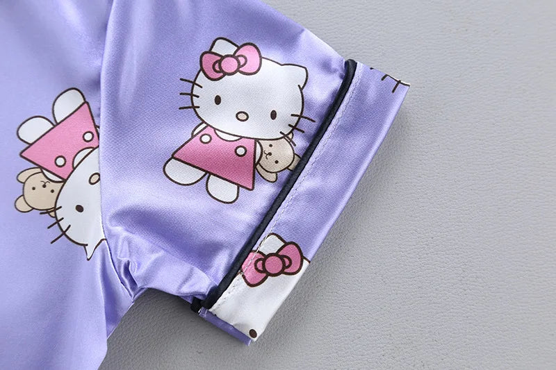 Summer Baby Boys Girls Cartoon Hello Kitty Lapel Comfortable Home Sleepwear