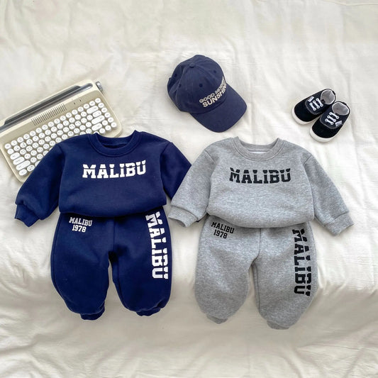 Baby Warm Clothes Set Letter Print Children Fleece Sweatshirt + Pants 2pcs Suit