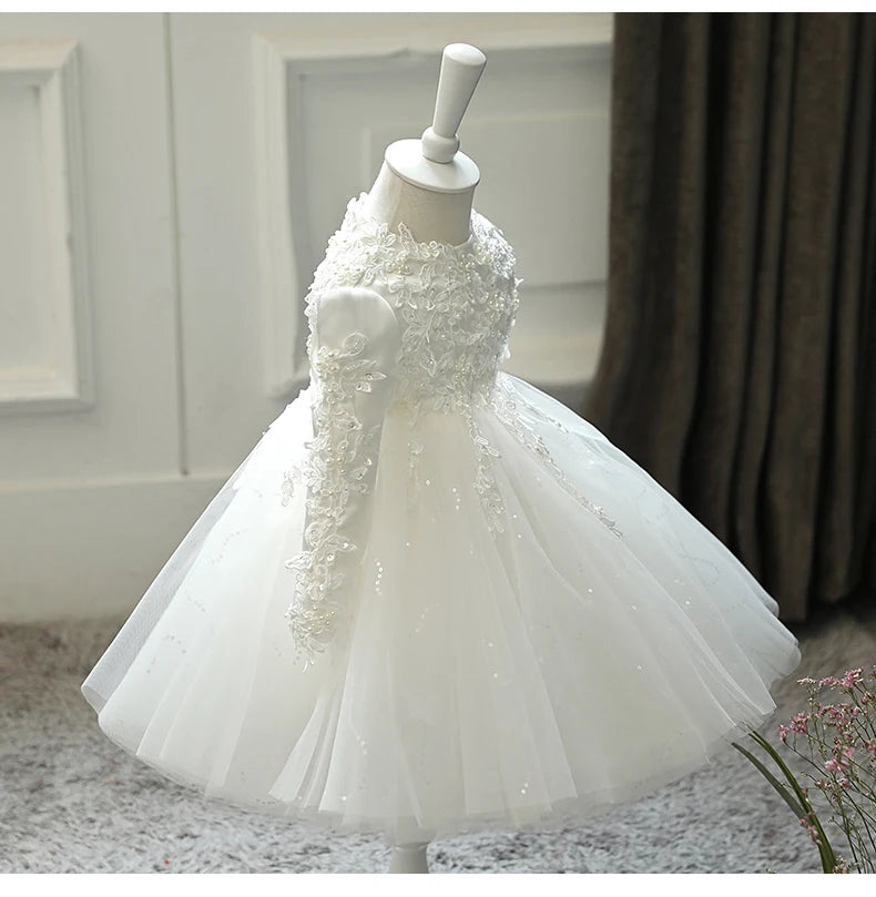 Girl Wedding Dress Long Sleeve Newborn Girls Princess Gowns