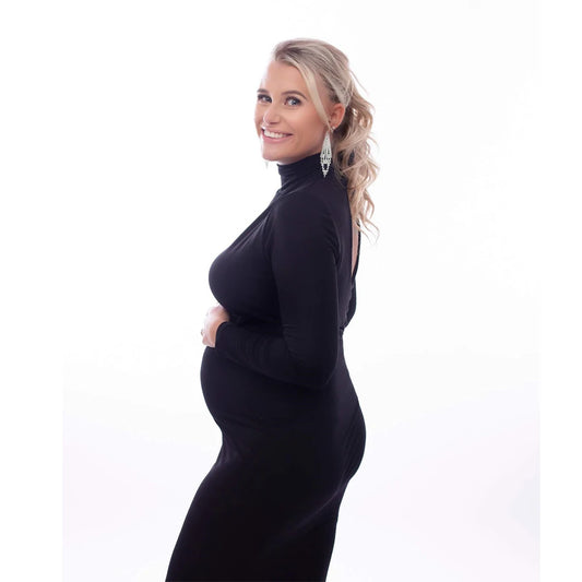 Maternity Photography Gown Sexy Fashionable Black Stretch Cotton Floor Length Dress