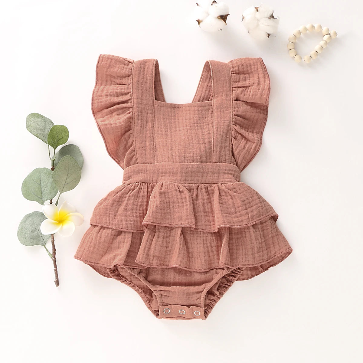 Baby Girl Clothes Solid Color Sleeveless Ruffle Strap Romper Jumpsuit