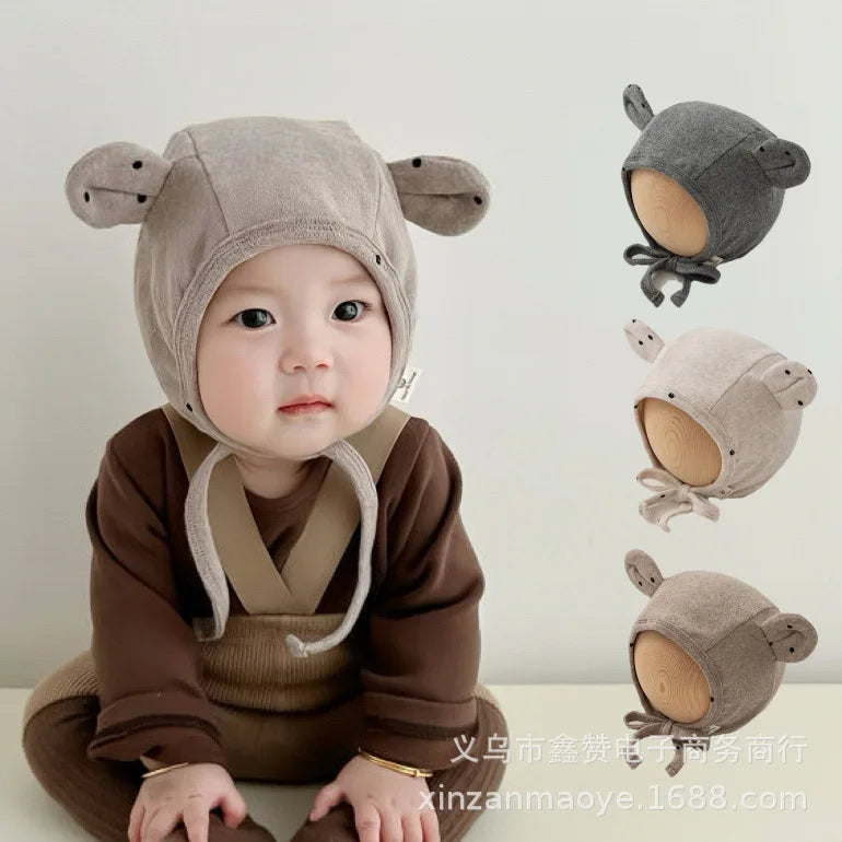 Cute Rabbit Ears Baby Hat Solid Color Cartoon Dot Beanie Cap For Newborn Boy Girl