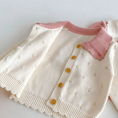 Children Knit Coat Infant Girl Lapel Sweater Cardigan Baby Cotton Knitted Jacket