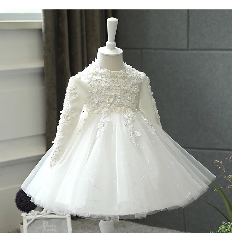 Girl Wedding Dress Long Sleeve Newborn Girls Princess Gowns