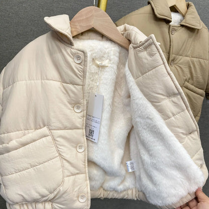 Girls Solid Casual Lapel Cardigan Boys Cotton Padded Jacket Kids Clothes