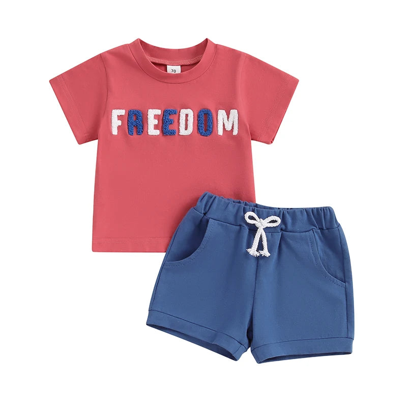 Summer Baby Boys Clothes Set Embroidery Letters T-shirt with Elastic Waist