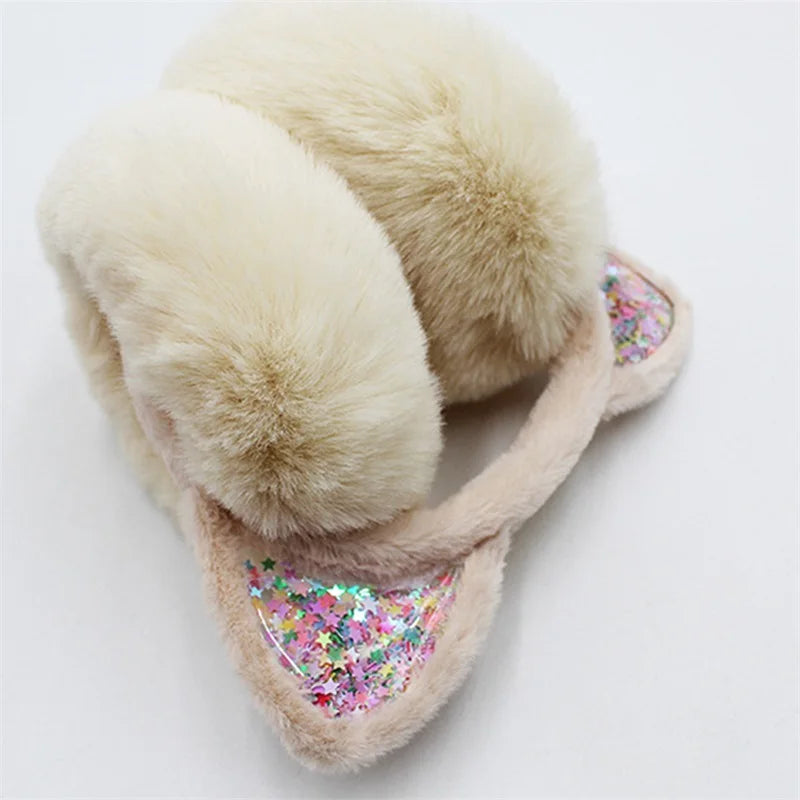 Winter Warm Earmuffs for Kids Girls Cute Cat Ear Muffs Foldable Fluffy Ear Warmers